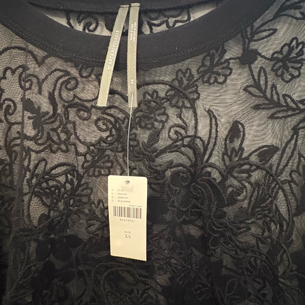 Anthropologie Black Sheer Lace Blouse - Picture 2 of 4